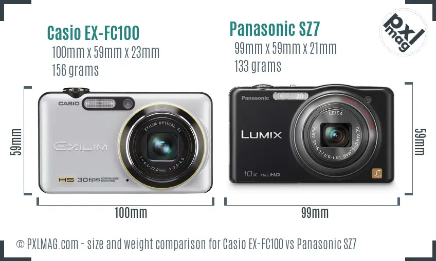 Casio EX-FC100 vs Panasonic SZ7 size comparison