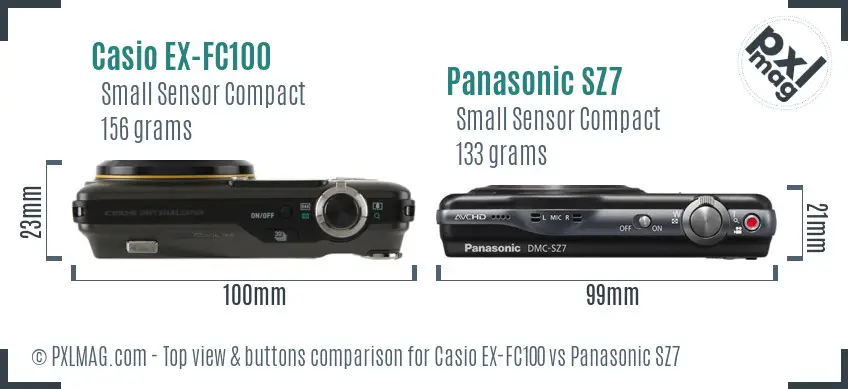 Casio EX-FC100 vs Panasonic SZ7 top view buttons comparison