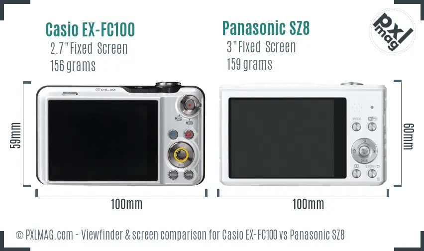 Casio EX-FC100 vs Panasonic SZ8 Screen and Viewfinder comparison