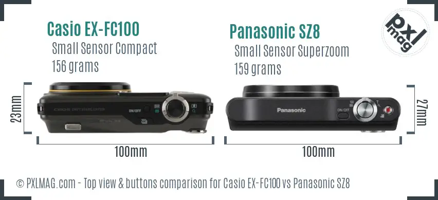 Casio EX-FC100 vs Panasonic SZ8 top view buttons comparison