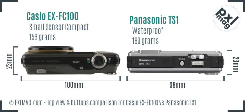 Casio EX-FC100 vs Panasonic TS1 top view buttons comparison