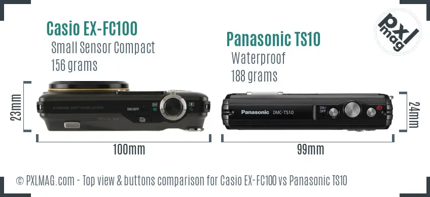 Casio EX-FC100 vs Panasonic TS10 top view buttons comparison Casio EX-FC100 vs Panasonic TS10 top view buttons comparison