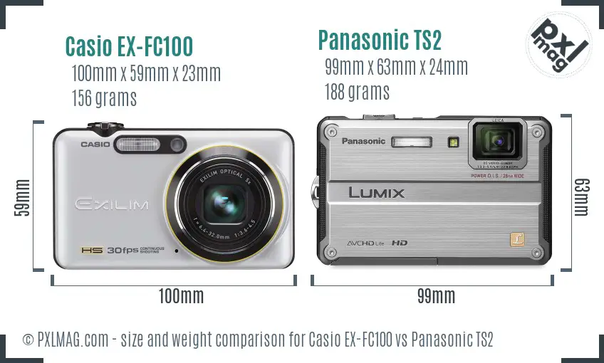 Casio EX-FC100 vs Panasonic TS2 size comparison