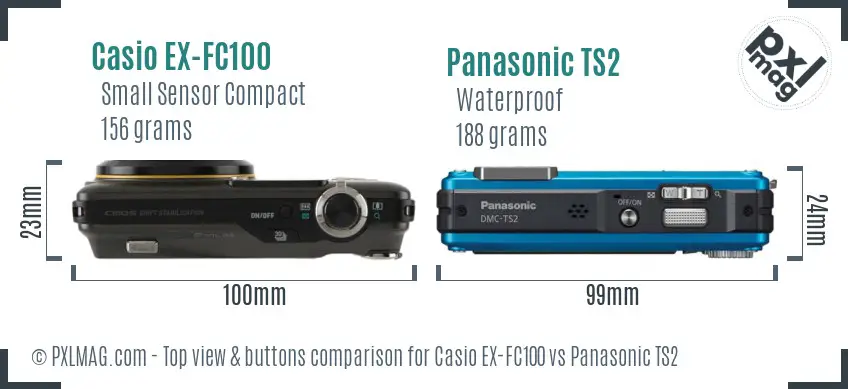 Casio EX-FC100 vs Panasonic TS2 top view buttons comparison