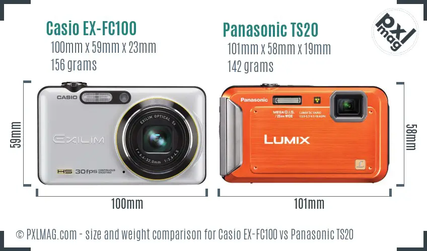 Casio EX-FC100 vs Panasonic TS20 size comparison