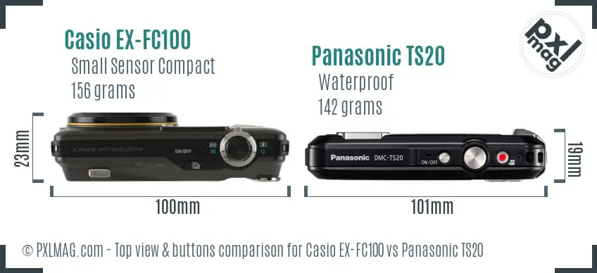 Casio EX-FC100 vs Panasonic TS20 top view buttons comparison
