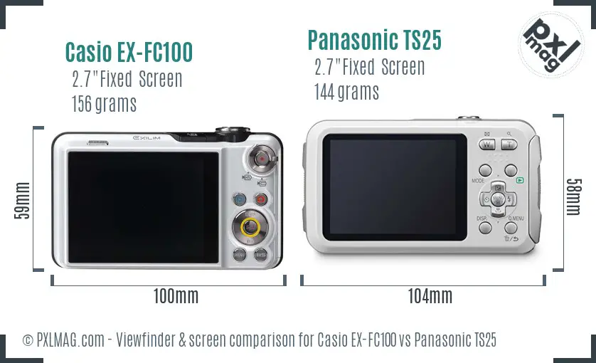 Casio EX-FC100 vs Panasonic TS25 Screen and Viewfinder comparison