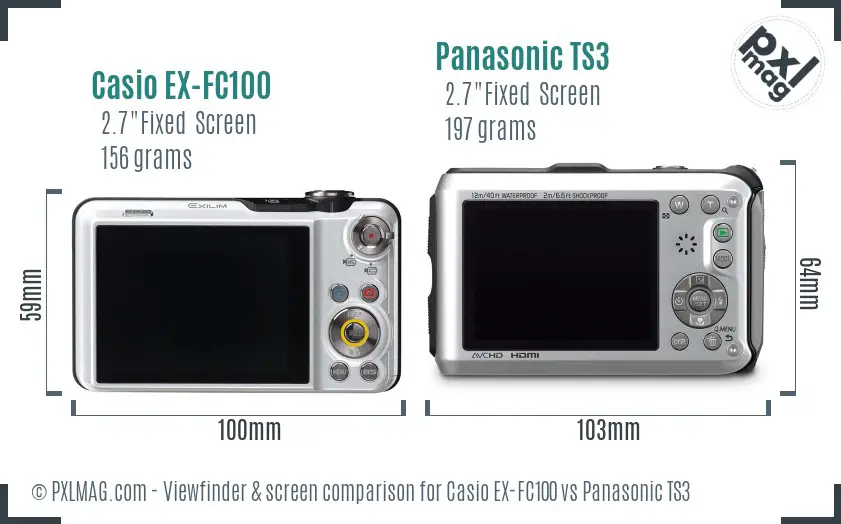 Casio EX-FC100 vs Panasonic TS3 Screen and Viewfinder comparison