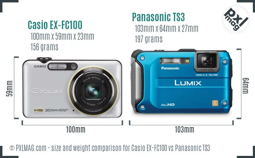 Casio EX-FC100 vs Panasonic TS3 size comparison Casio EX-FC100 vs Panasonic TS3 size comparison
