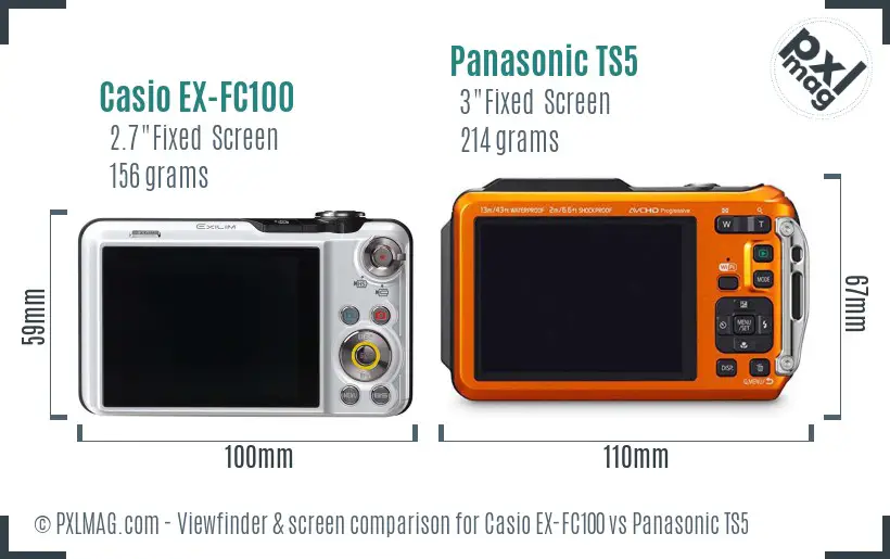 Casio EX-FC100 vs Panasonic TS5 Screen and Viewfinder comparison