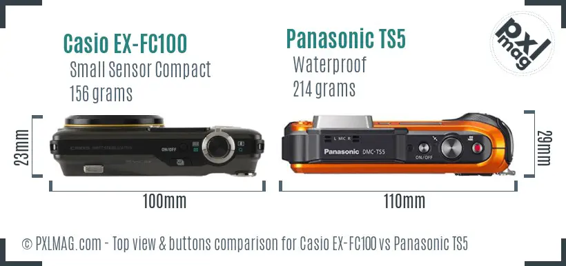 Casio EX-FC100 vs Panasonic TS5 top view buttons comparison