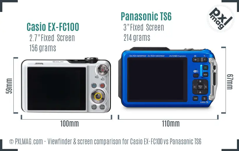 Casio EX-FC100 vs Panasonic TS6 Screen and Viewfinder comparison