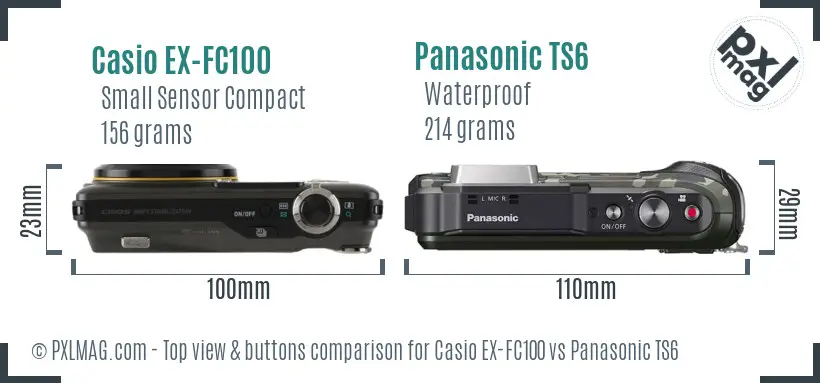 Casio EX-FC100 vs Panasonic TS6 top view buttons comparison