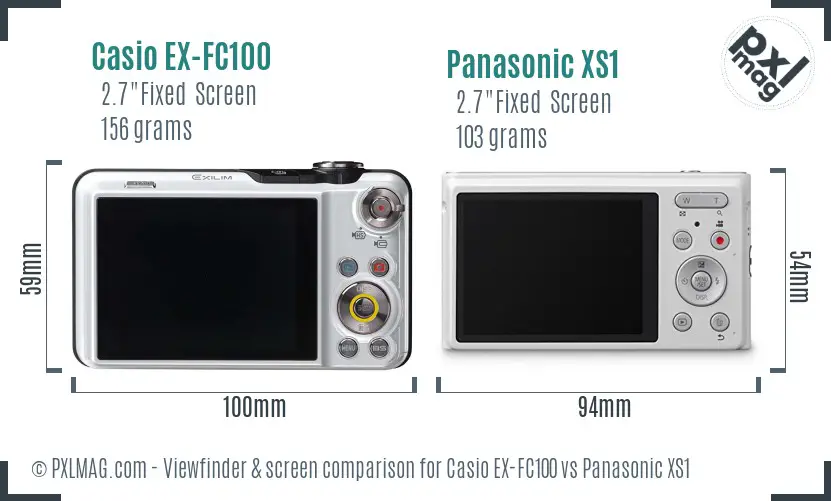 Casio EX-FC100 vs Panasonic XS1 Screen and Viewfinder comparison
