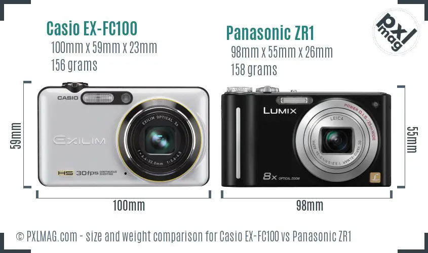 Casio EX-FC100 vs Panasonic ZR1 size comparison Casio EX-FC100 vs Panasonic ZR1 size comparison