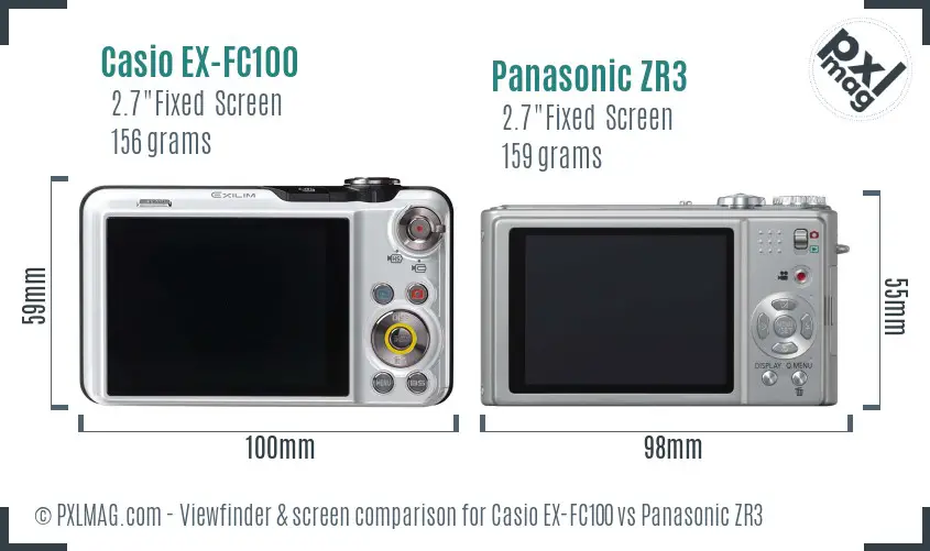 Casio EX-FC100 vs Panasonic ZR3 Screen and Viewfinder comparison