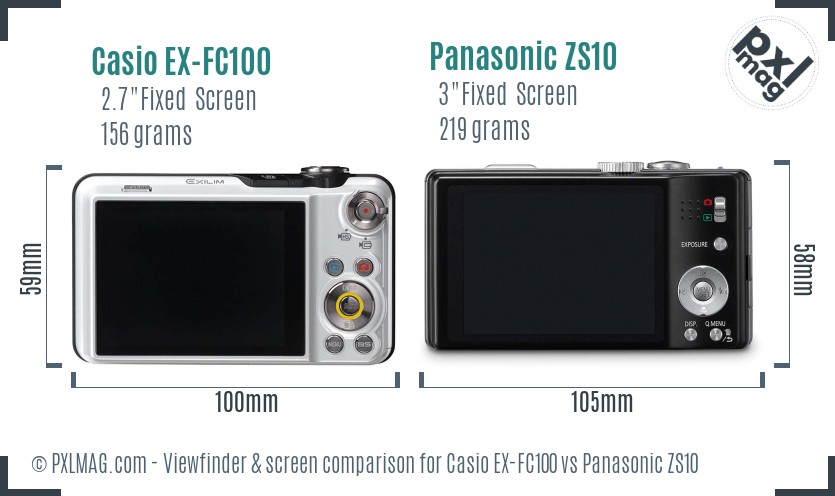Casio EX-FC100 vs Panasonic ZS10 Screen and Viewfinder comparison