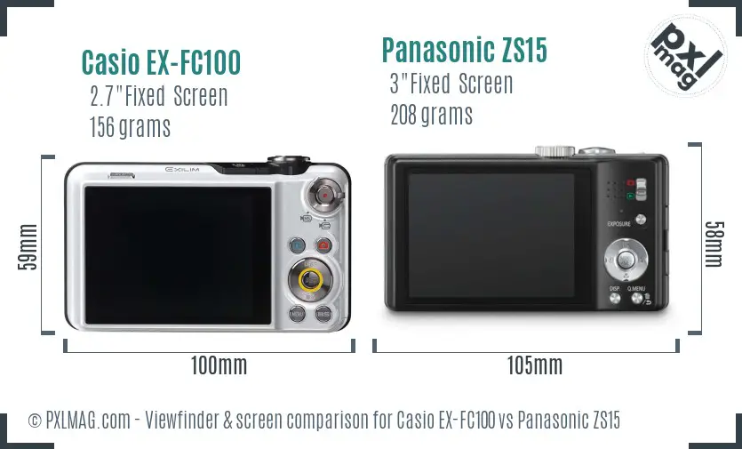 Casio EX-FC100 vs Panasonic ZS15 Screen and Viewfinder comparison Casio EX-FC100 vs Panasonic ZS15 Screen and Viewfinder comparison