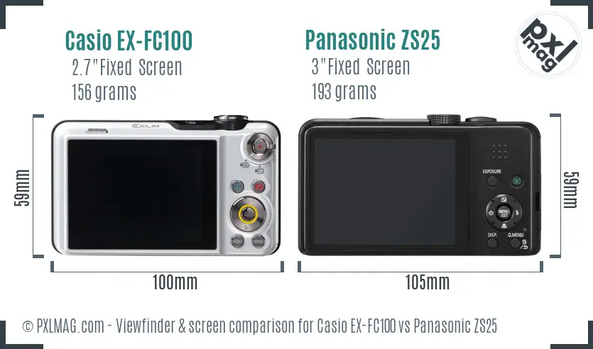 Casio EX-FC100 vs Panasonic ZS25 Screen and Viewfinder comparison Casio EX-FC100 vs Panasonic ZS25 Screen and Viewfinder comparison