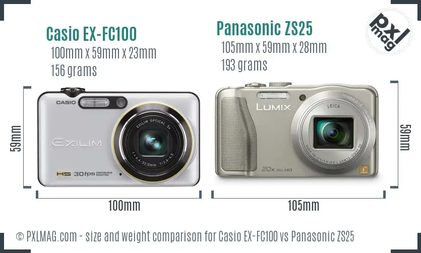 Casio EX-FC100 vs Panasonic ZS25 size comparison Casio EX-FC100 vs Panasonic ZS25 size comparison