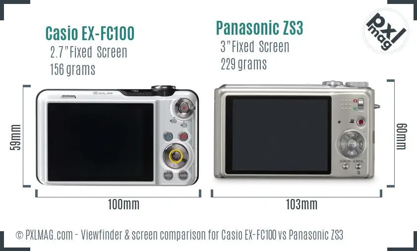 Casio EX-FC100 vs Panasonic ZS3 Screen and Viewfinder comparison