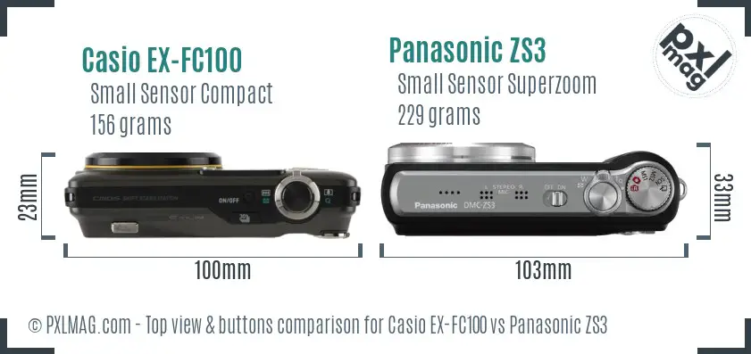 Casio EX-FC100 vs Panasonic ZS3 top view buttons comparison