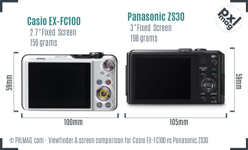 Casio EX-FC100 vs Panasonic ZS30 Screen and Viewfinder comparison