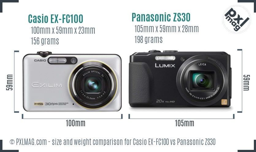 Casio EX-FC100 vs Panasonic ZS30 size comparison
