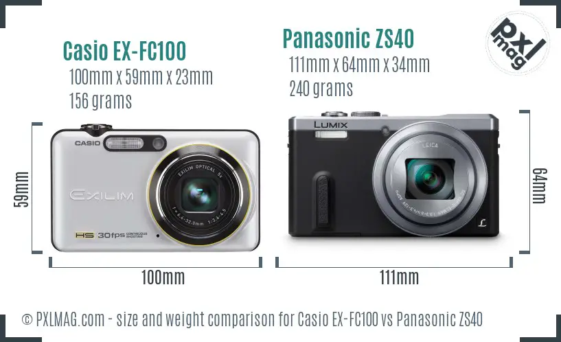 Casio EX-FC100 vs Panasonic ZS40 size comparison Casio EX-FC100 vs Panasonic ZS40 size comparison