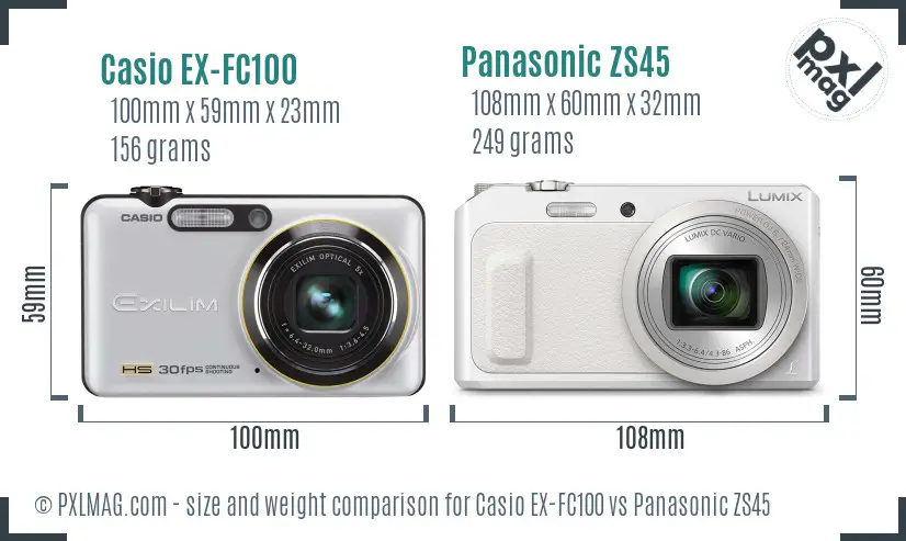 Casio EX-FC100 vs Panasonic ZS45 size comparison Casio EX-FC100 vs Panasonic ZS45 size comparison