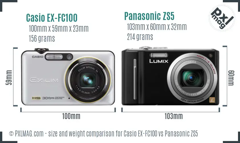 Casio EX-FC100 vs Panasonic ZS5 size comparison Casio EX-FC100 vs Panasonic ZS5 size comparison