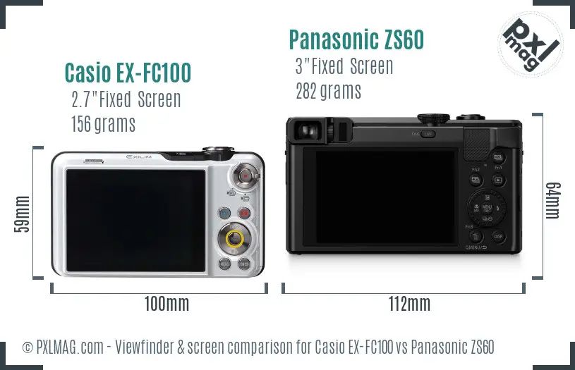 Casio EX-FC100 vs Panasonic ZS60 Screen and Viewfinder comparison