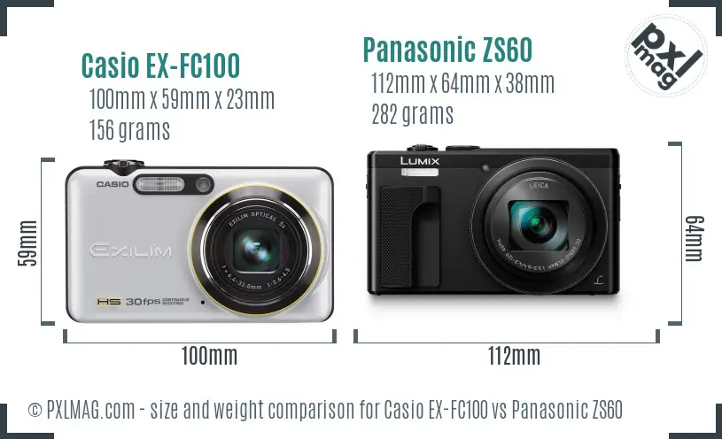 Casio EX-FC100 vs Panasonic ZS60 size comparison