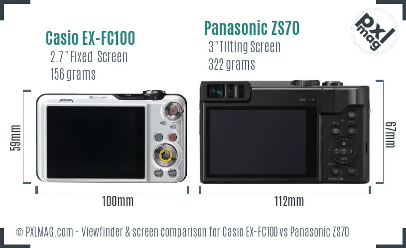 Casio EX-FC100 vs Panasonic ZS70 Screen and Viewfinder comparison