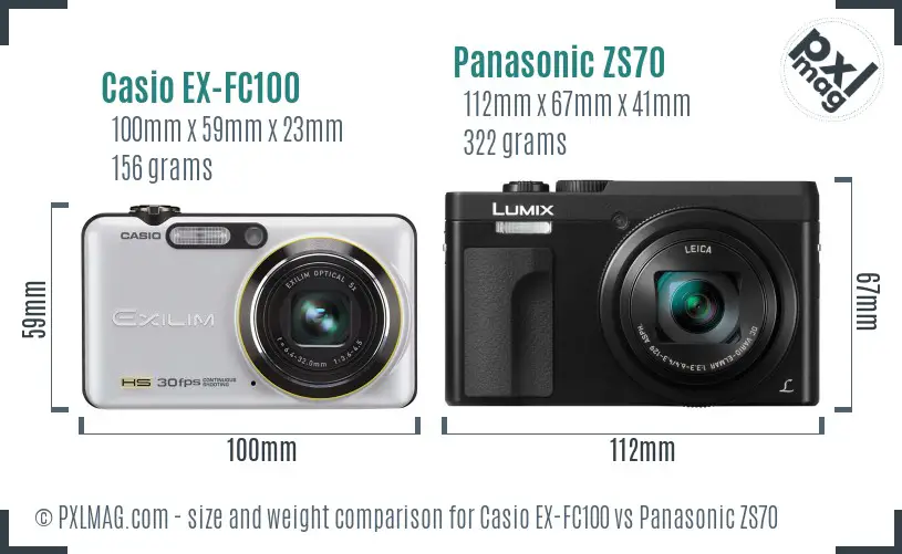 Casio EX-FC100 vs Panasonic ZS70 size comparison