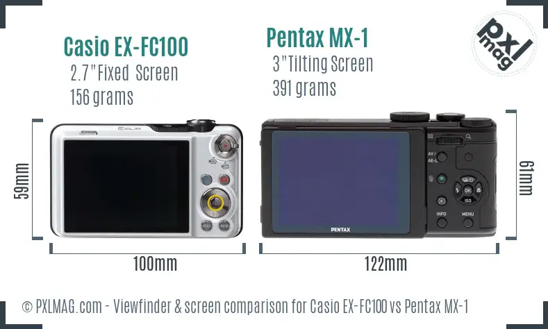 Casio EX-FC100 vs Pentax MX-1 Screen and Viewfinder comparison