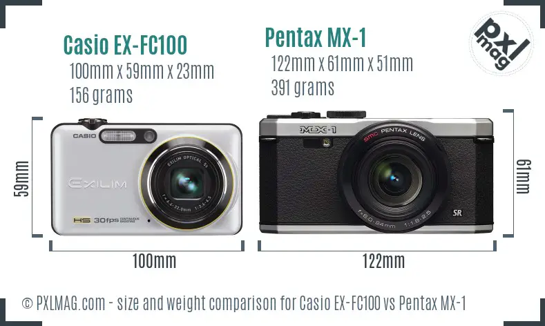 Casio EX-FC100 vs Pentax MX-1 size comparison
