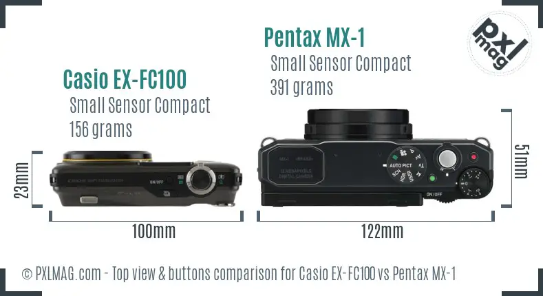 Casio EX-FC100 vs Pentax MX-1 top view buttons comparison