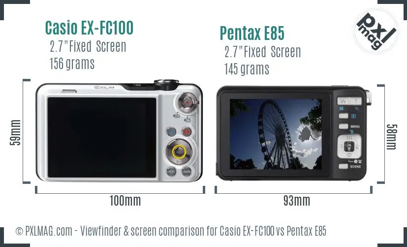 Casio EX-FC100 vs Pentax E85 Screen and Viewfinder comparison