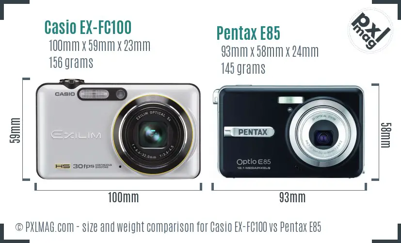 Casio EX-FC100 vs Pentax E85 size comparison