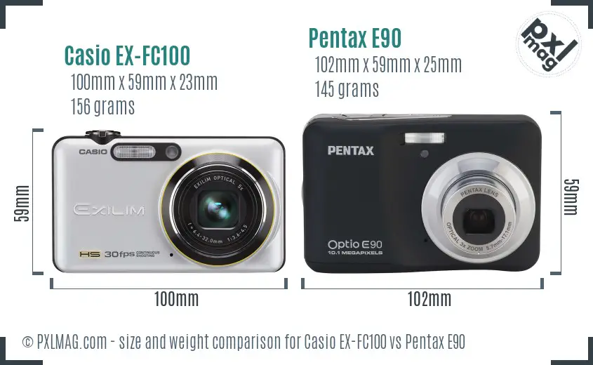 Casio EX-FC100 vs Pentax E90 size comparison Casio EX-FC100 vs Pentax E90 size comparison