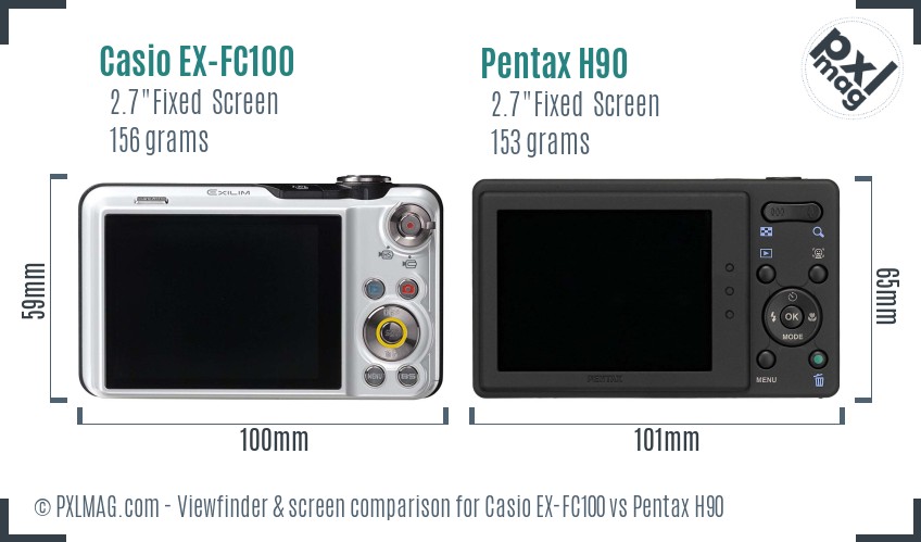Casio EX-FC100 vs Pentax H90 Screen and Viewfinder comparison