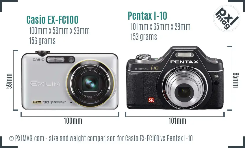 Casio EX-FC100 vs Pentax I-10 size comparison