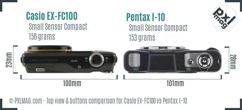 Casio EX-FC100 vs Pentax I-10 top view buttons comparison