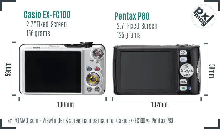 Casio EX-FC100 vs Pentax P80 Screen and Viewfinder comparison