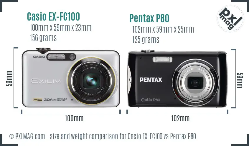 Casio EX-FC100 vs Pentax P80 size comparison