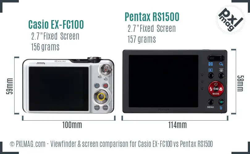 Casio EX-FC100 vs Pentax RS1500 Screen and Viewfinder comparison