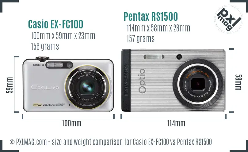 Casio EX-FC100 vs Pentax RS1500 size comparison