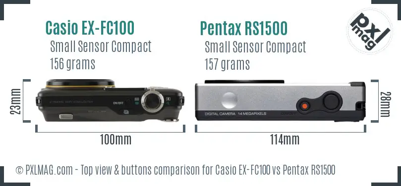 Casio EX-FC100 vs Pentax RS1500 top view buttons comparison