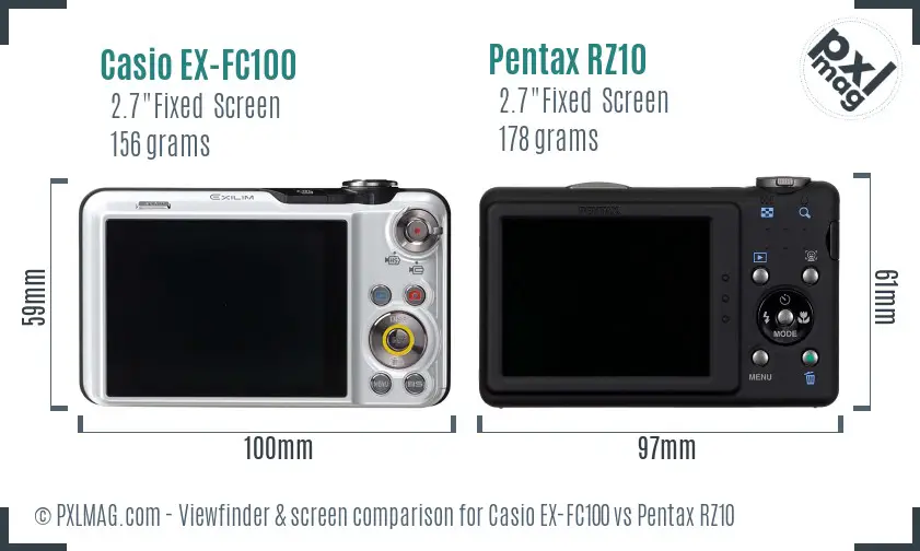 Casio EX-FC100 vs Pentax RZ10 Screen and Viewfinder comparison